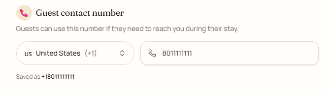 TapStay guest contact setup showing the host phone number field